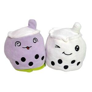 Lot of 2 Boba Reversible Plush Cute Soft Bubble Tea Stuffed Animal Toy Boba Toys